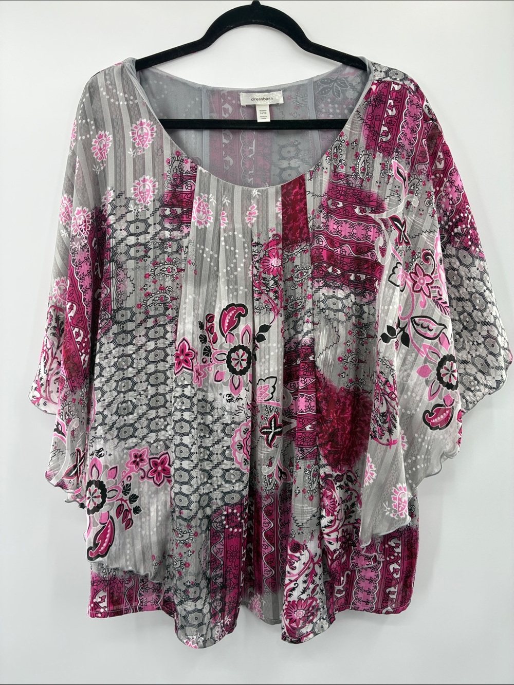 Dressbarn  Pink and Gray Floral Patchwork Tunic size 14/16